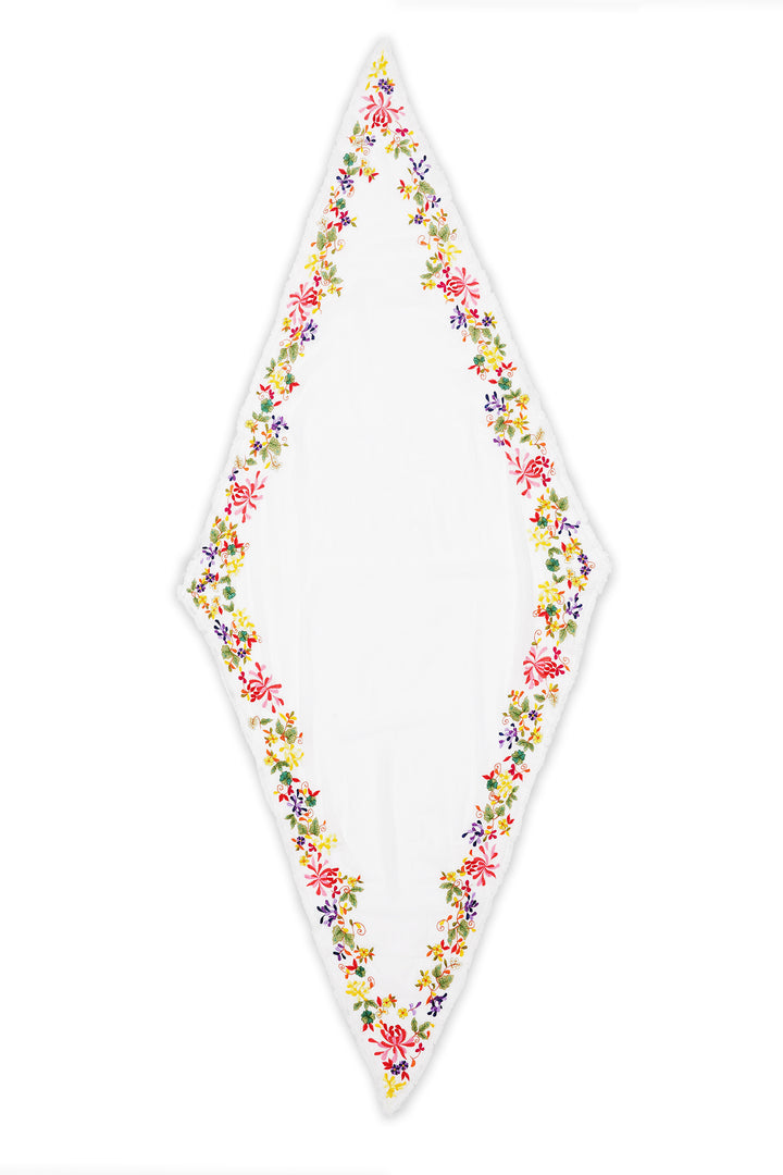 Faliero Sarti Rhombus E261021 White Rombo Geranio Floral Embroidery Scarf