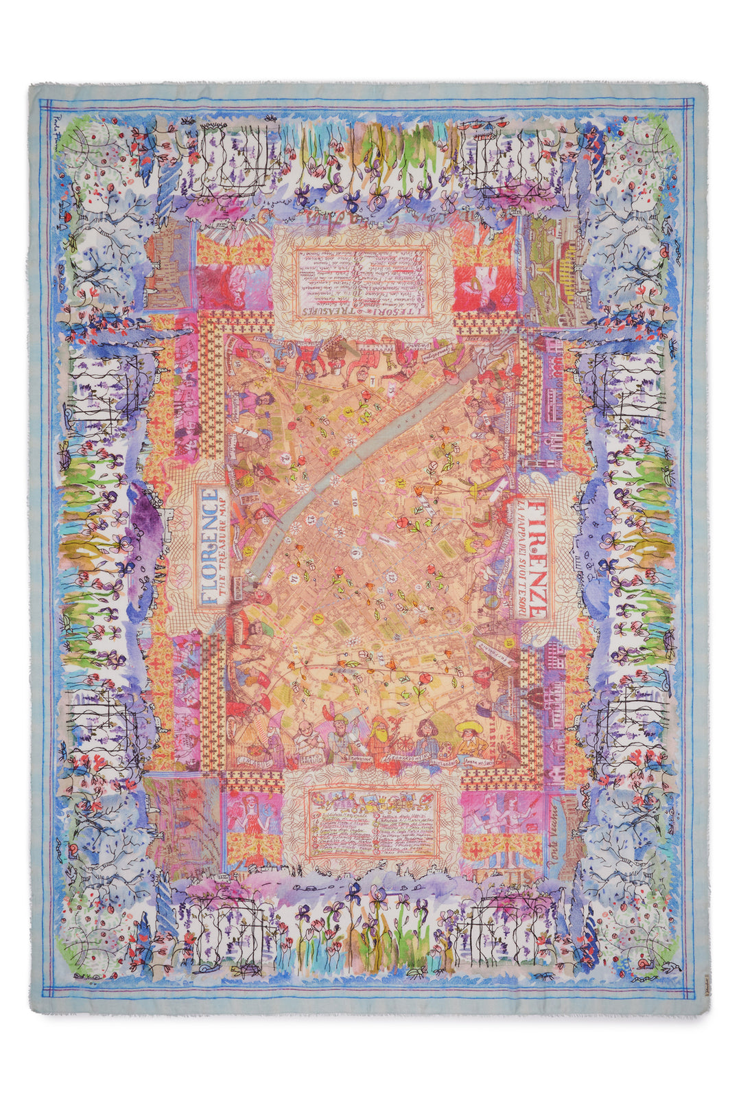 Faliero Sarti Florence Map E262015 Blue Print Silk Mix Stole 1230