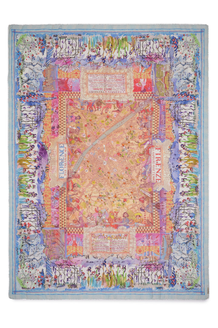 Faliero Sarti Florence Map E262015 Blue Print Silk Mix Stole 1230