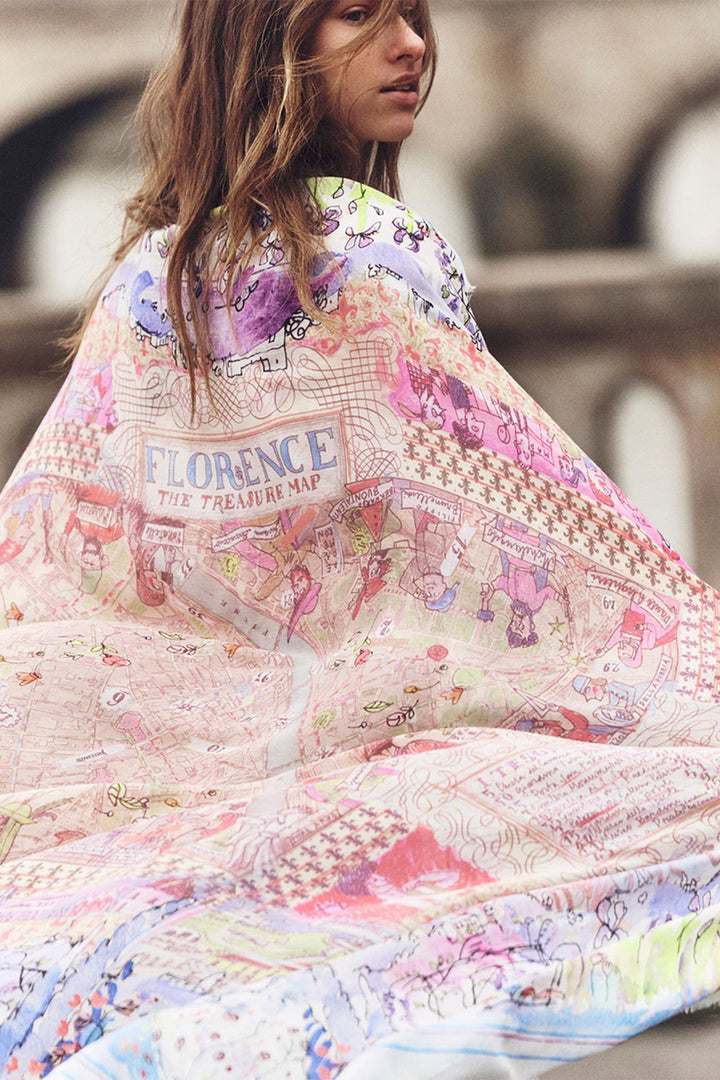 Faliero Sarti Florence Map E262015 Blue Print Silk Mix Stole 1230