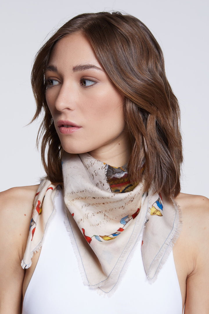 Faliero Sarti Little Baloon E262017 Cream Print Square Cotton Scarf 1150