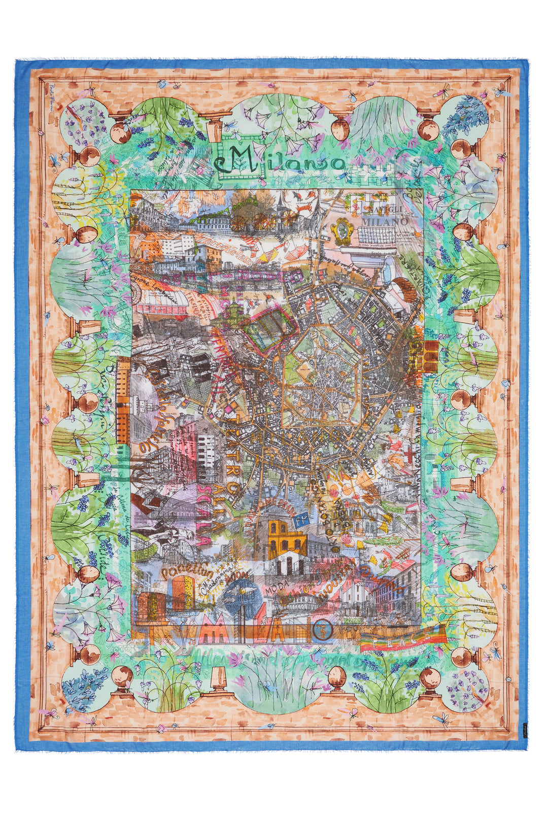 Faliero Sarti Milano E262068 Blue Print Rectangle Silk Mix Stole 1300