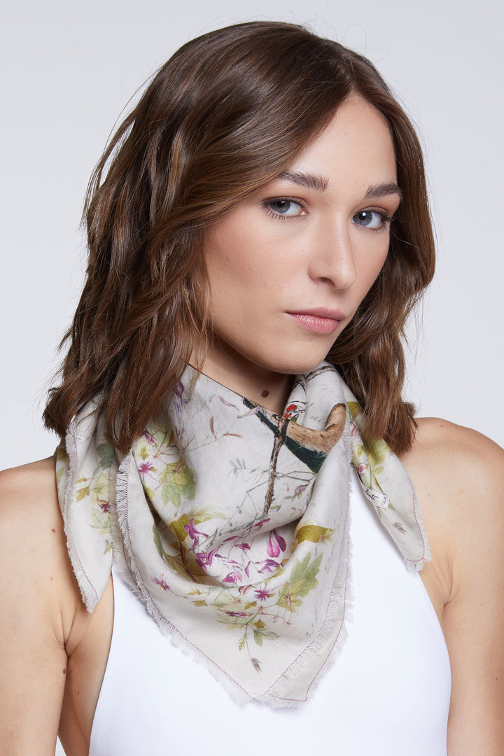 Faliero Sarti Primavera E262016 Ivory Print Square Cotton Scarf 1040