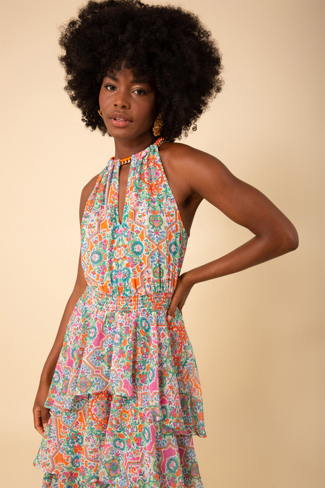 Hale Bob 41WN674A Layered Maxi Dress Orange Print - Lonah Boutique