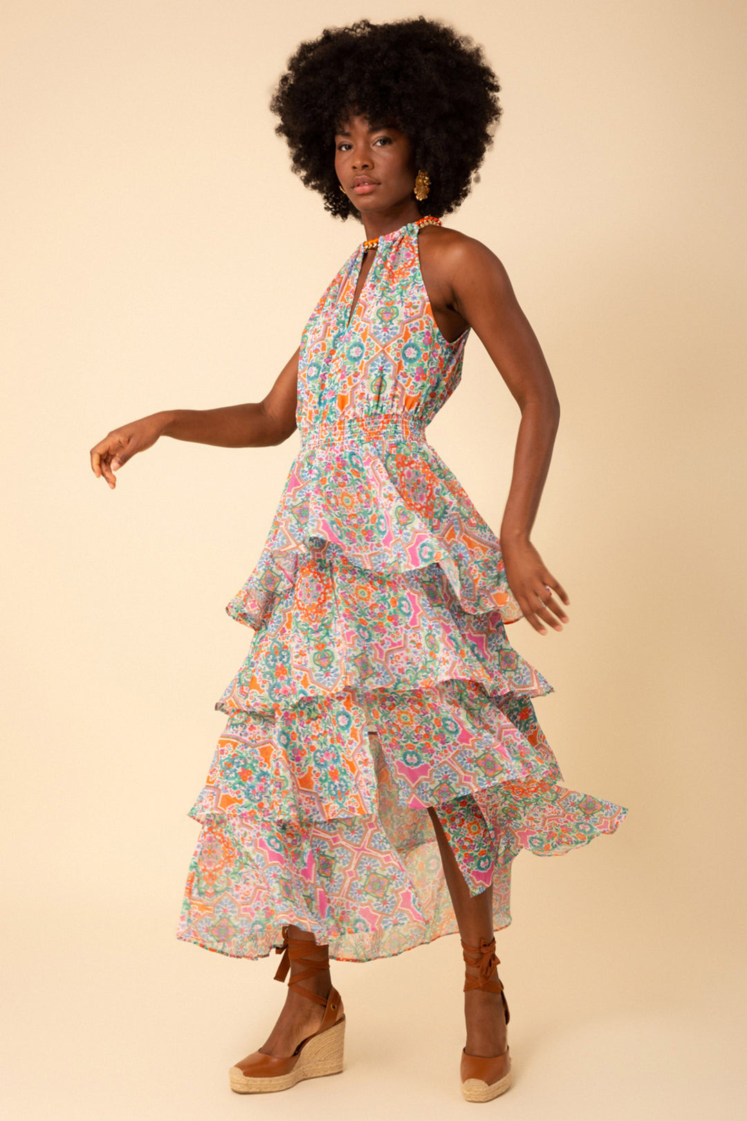 Hale Bob 41WN674A Layered Maxi Dress Orange Print - Lonah Boutique