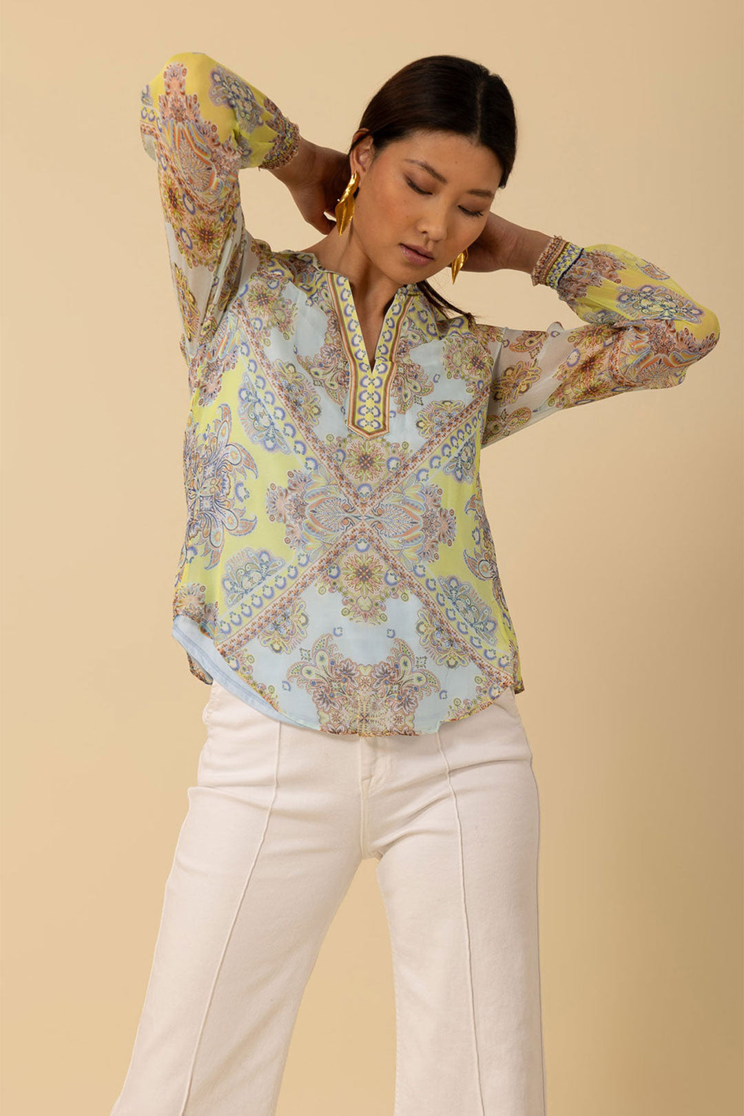 Hale Bob H4YAS210A Renata Silk Top Turquoise - Lonah Boutique