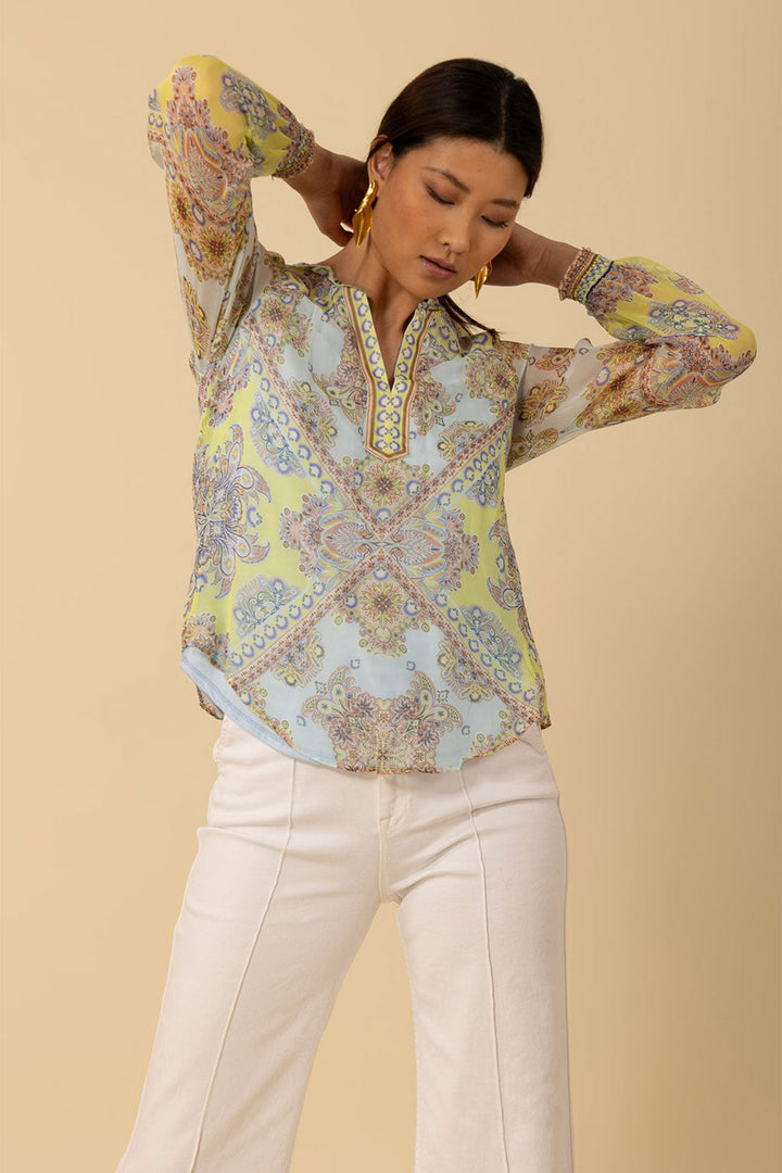 Hale Bob H4YAS210A Renata Silk Top Turquoise - Lonah Boutique