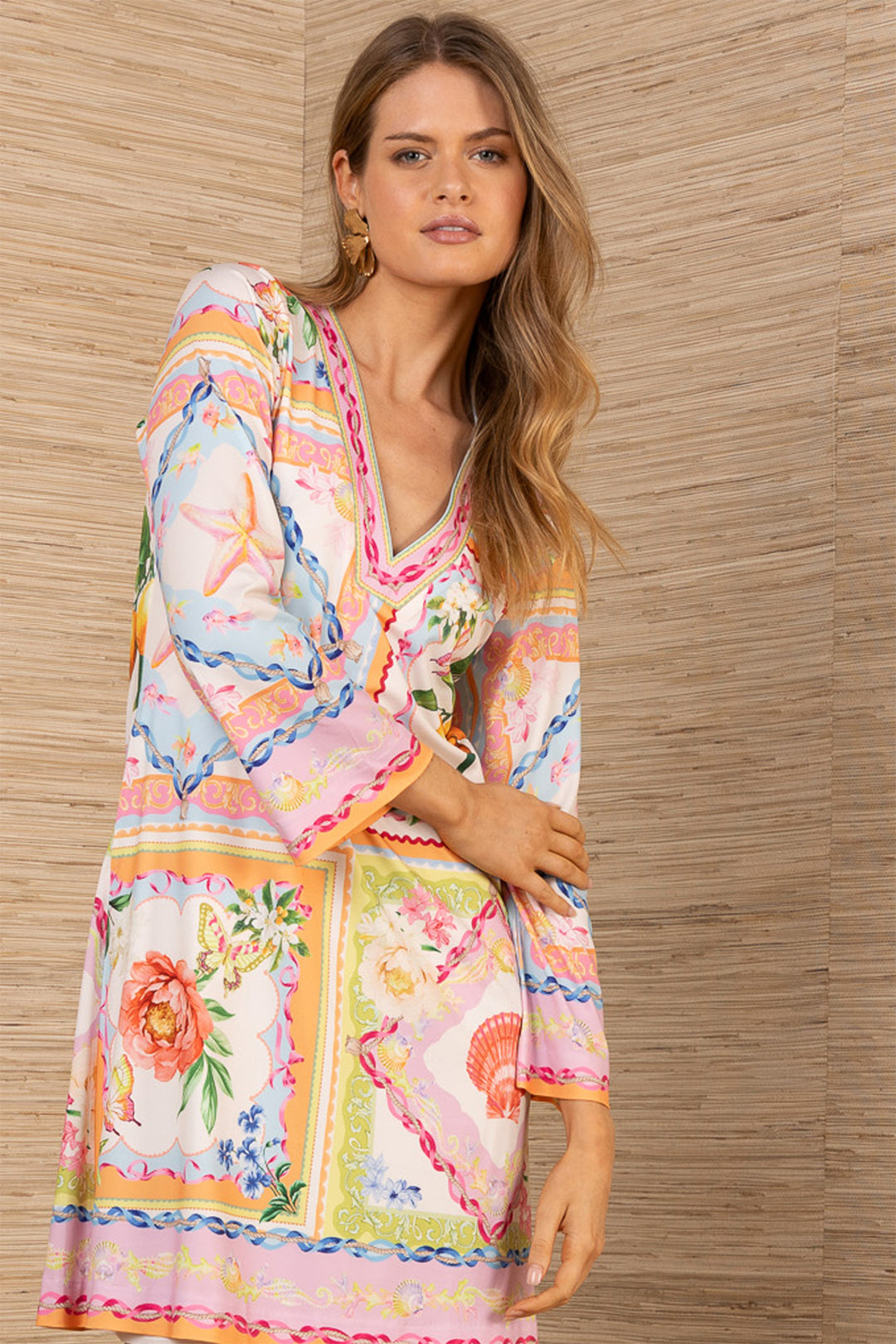 Hale Bob 5YXP672A Aadhya Ivory Orange Jersey Short Dress