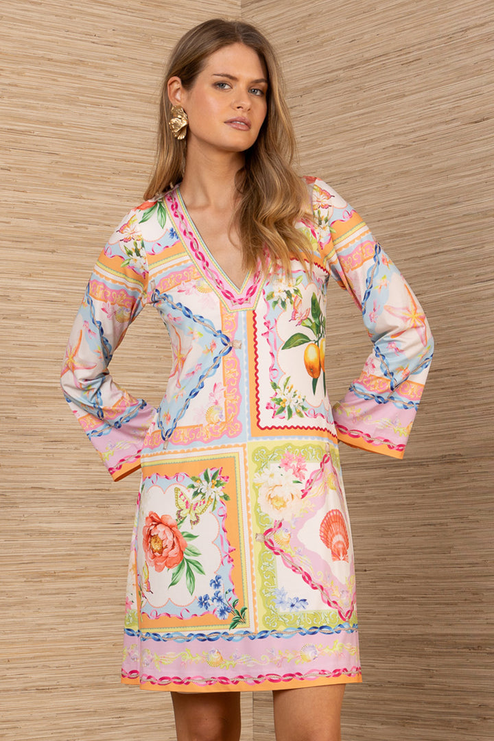 Hale Bob 5YXP672A Aadhya Ivory Orange Jersey Short Dress