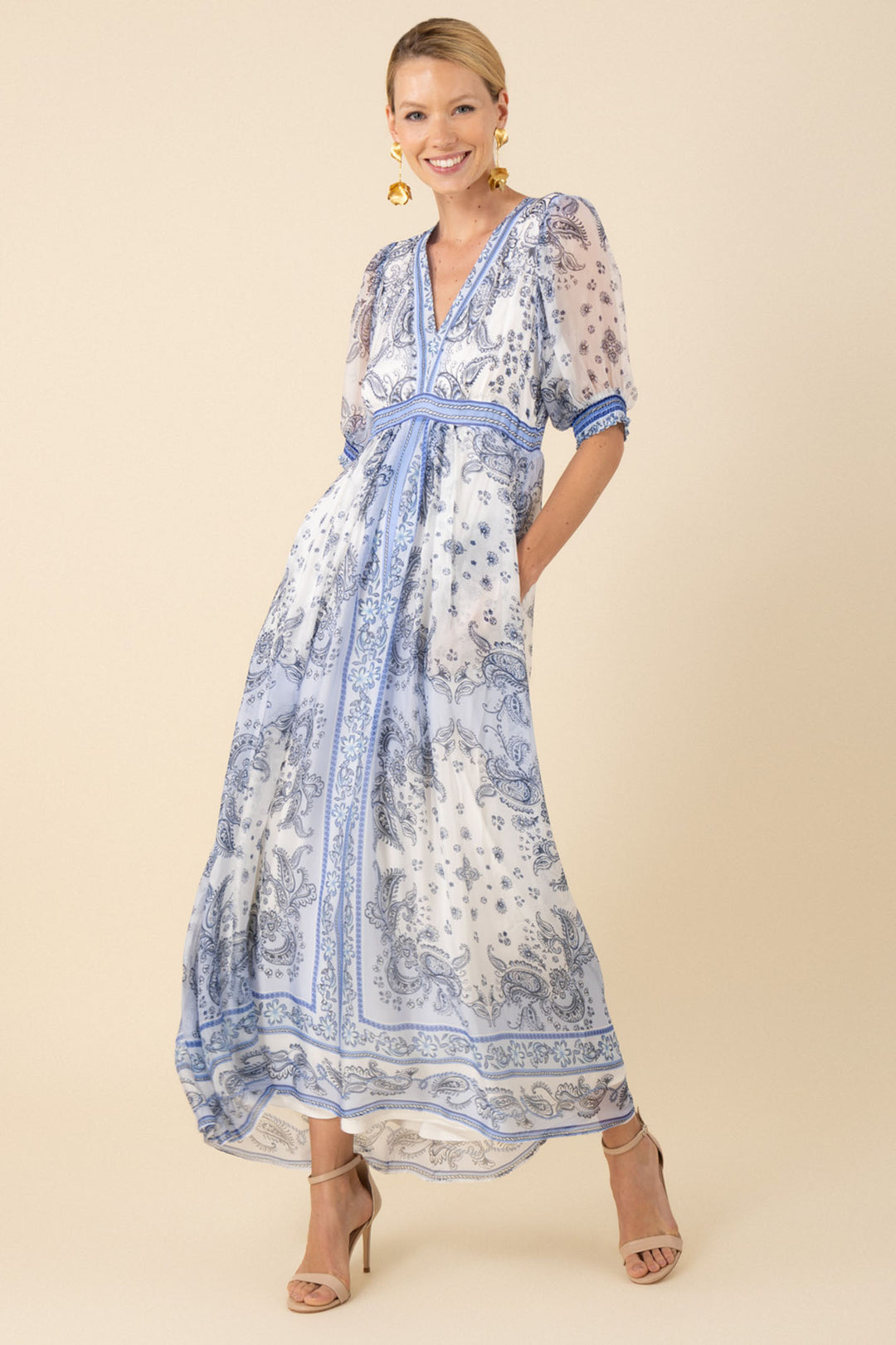 Hale Bob Lilian Paisley Print Chiffon Maxi Dress Blue 51NU652M  - Lonah Boutique Westbourne