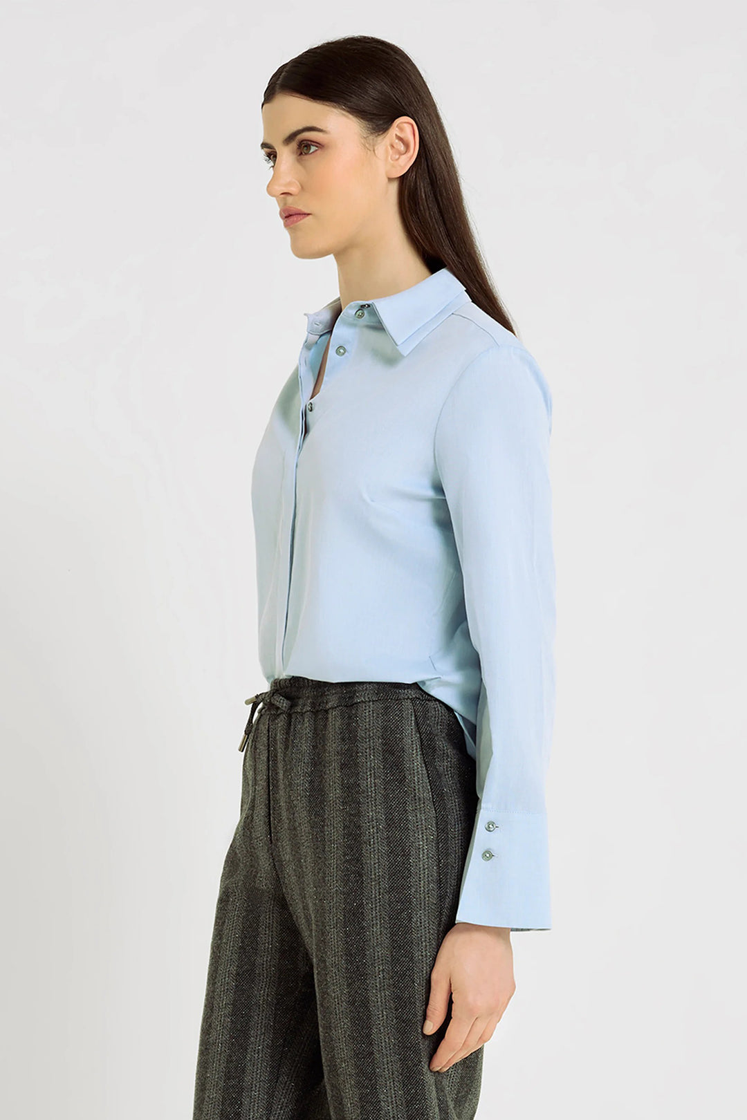 Hana San Beatrix Polar Blue Cotton Twill Shirt 13, side view