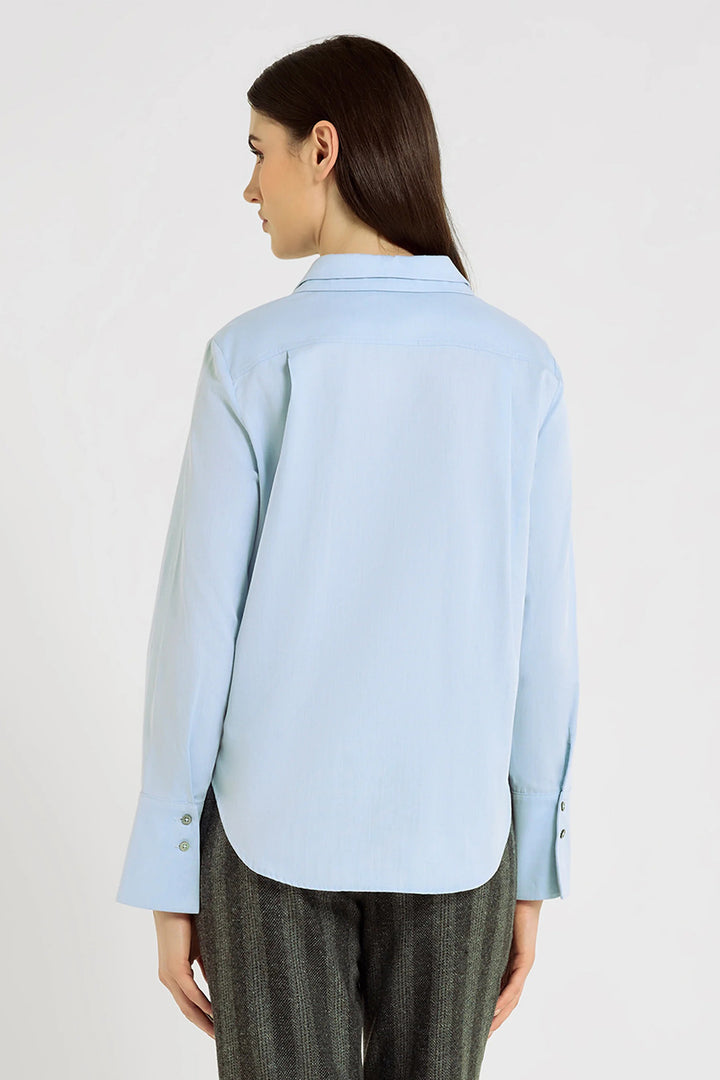 Hana San Beatrix Polar Blue Cotton Twill Shirt 13, model back view