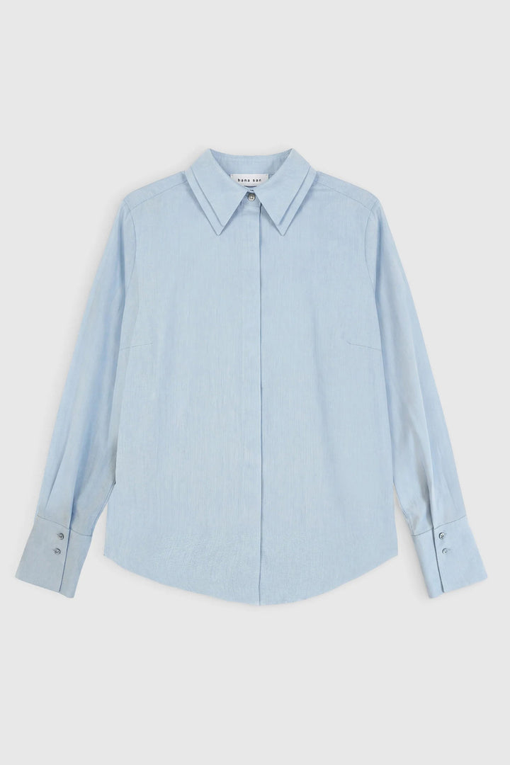Hana San Beatrix Polar Blue Cotton Twill Shirt 13, front packshot