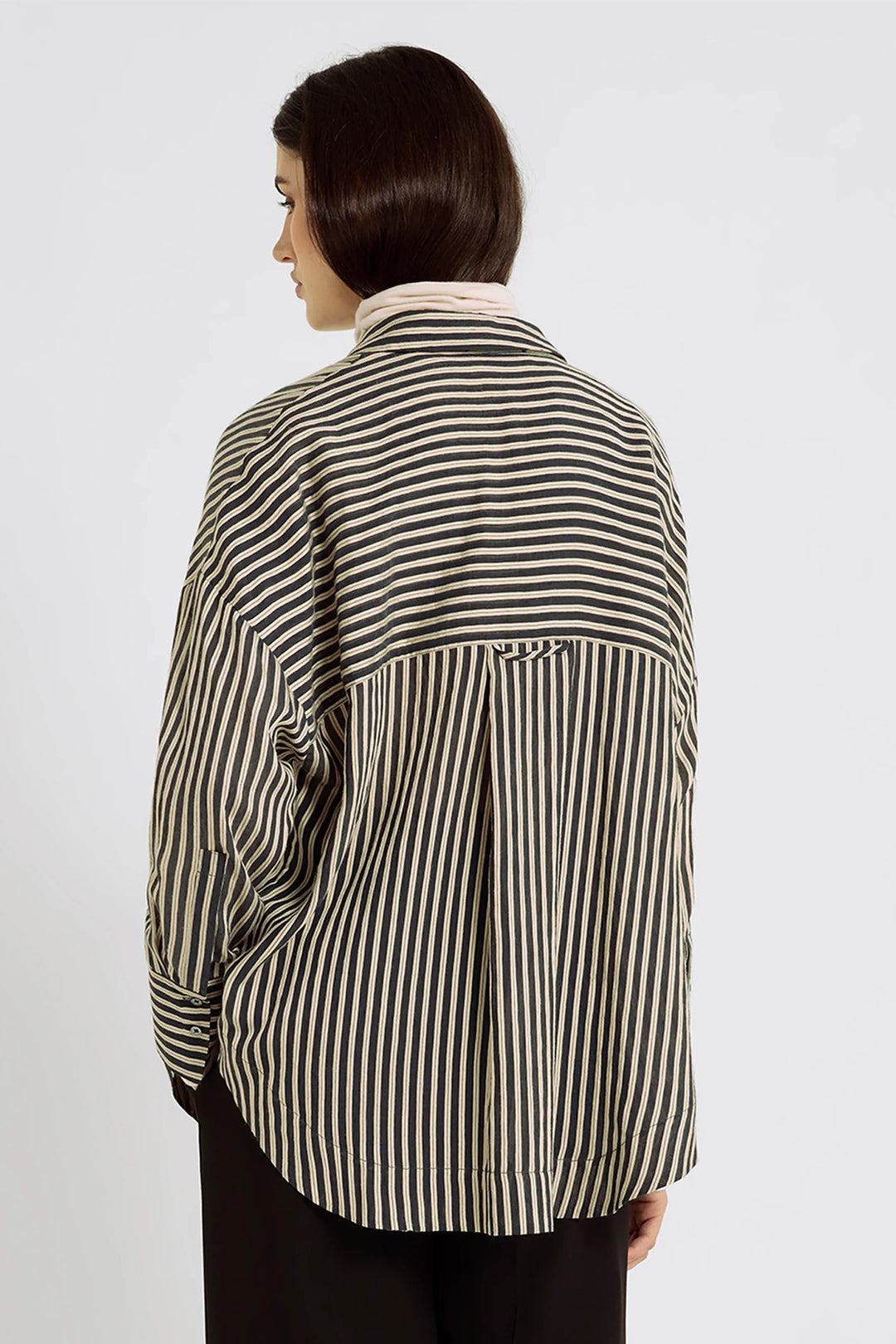 Hana San Frances Black Striped Shirt 11, model back view