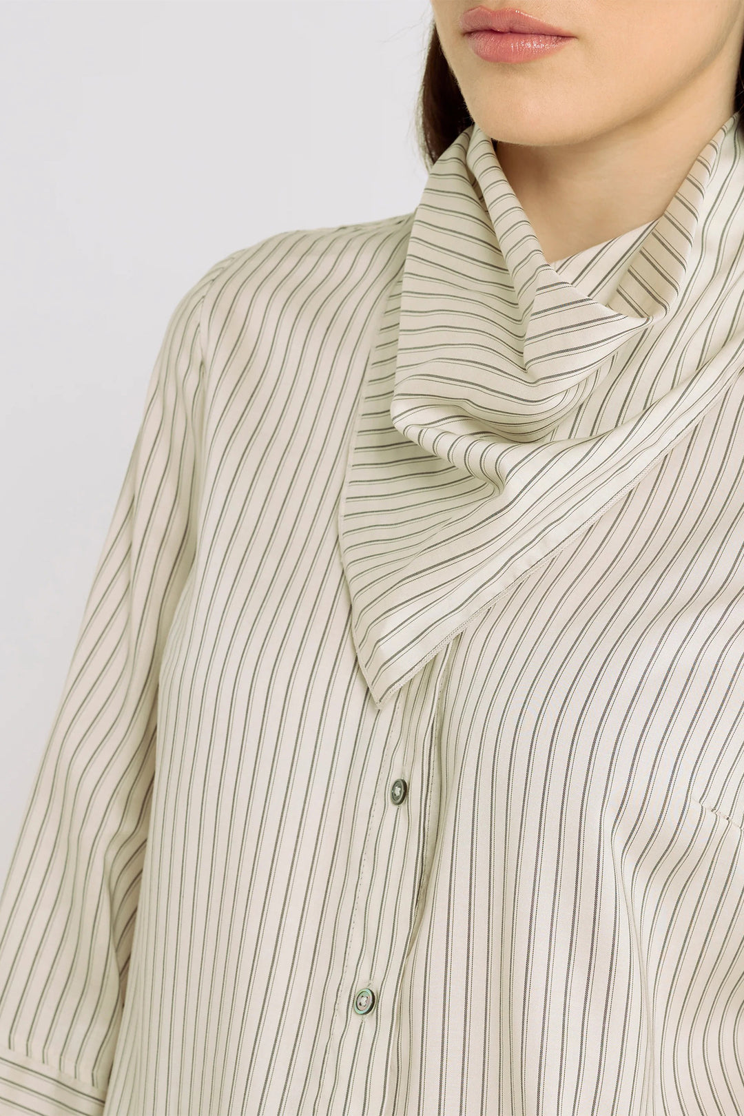 Hana San Jane Ivory Striped Scarf Shirt 39, close-up of the removable scarf