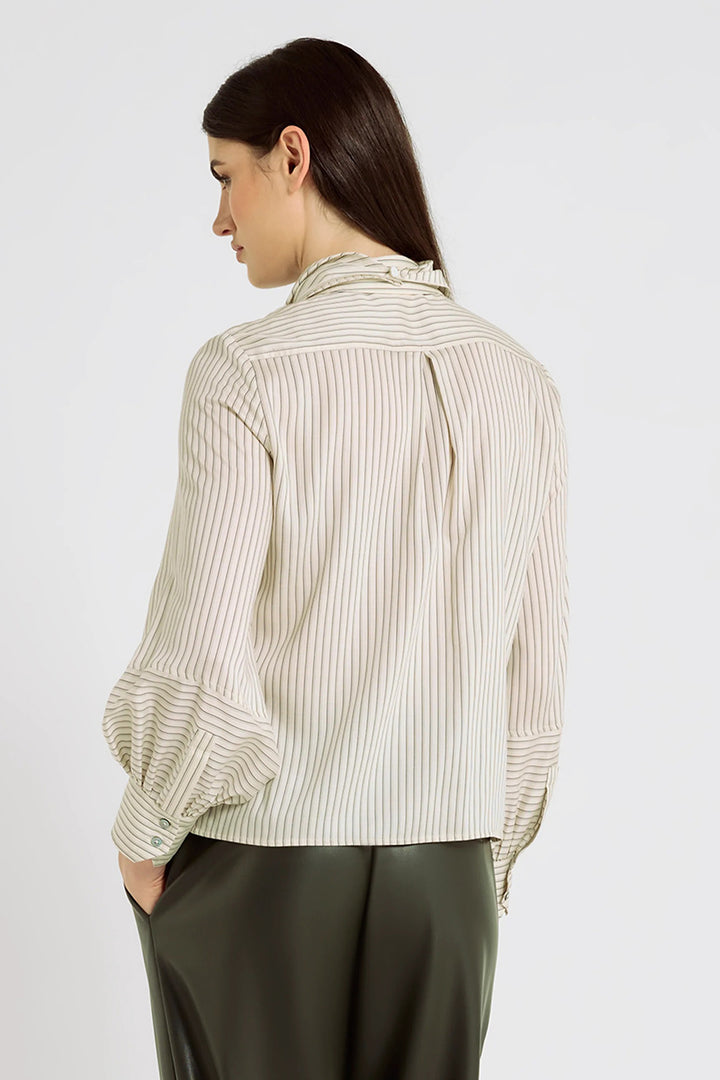 Hana San Jane Ivory Striped Scarf Shirt 39, model back view