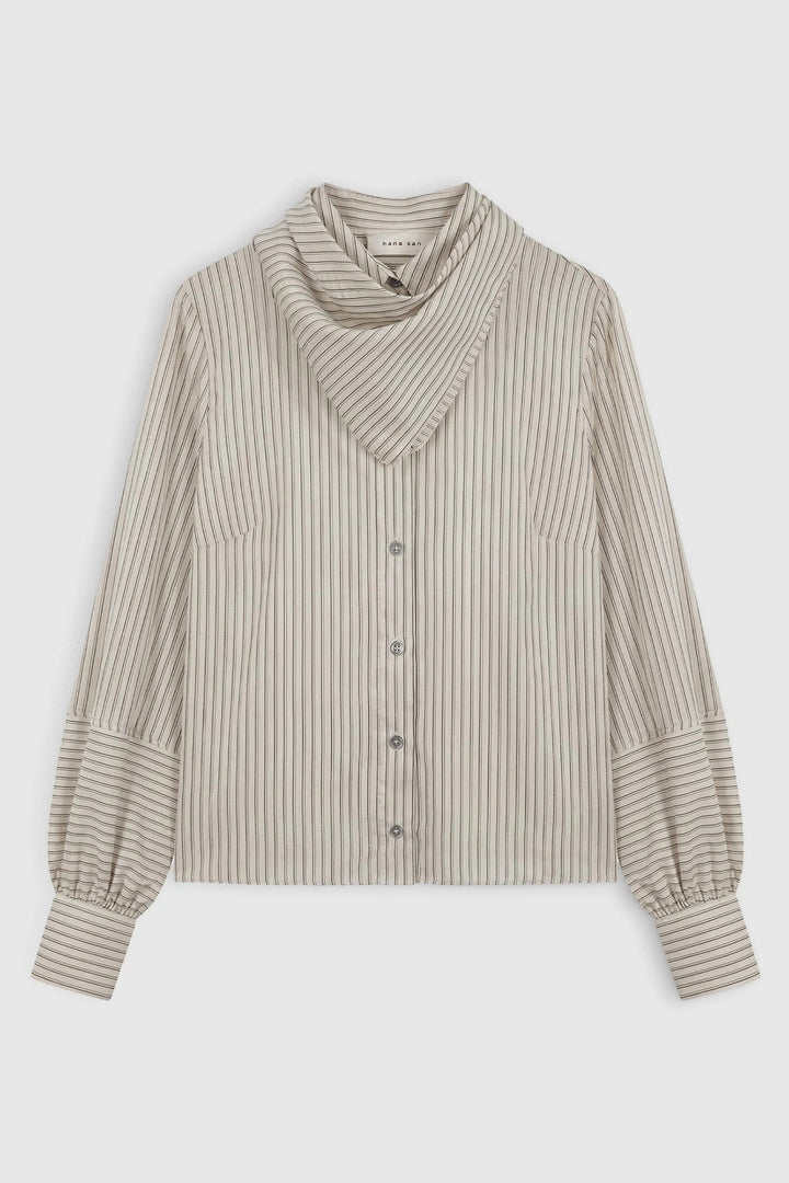 Hana San Jane Ivory Striped Scarf Shirt 39, front packshot