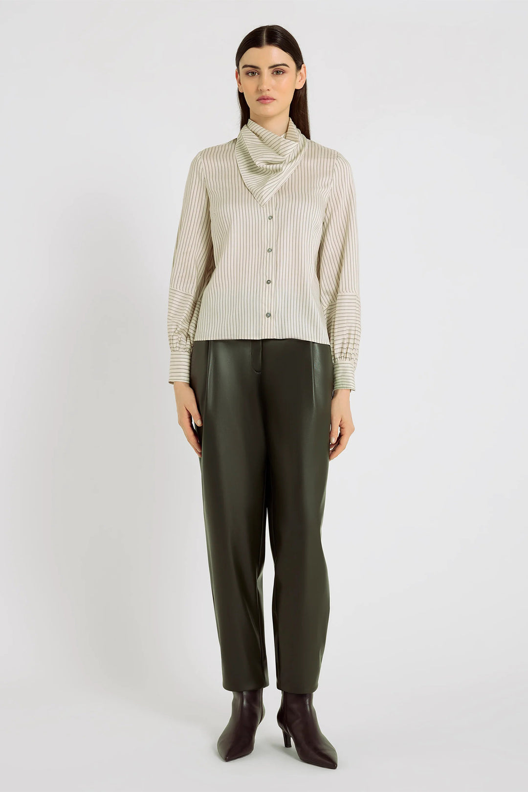 Hana San Jane Ivory Striped Scarf Shirt 39, full length front view