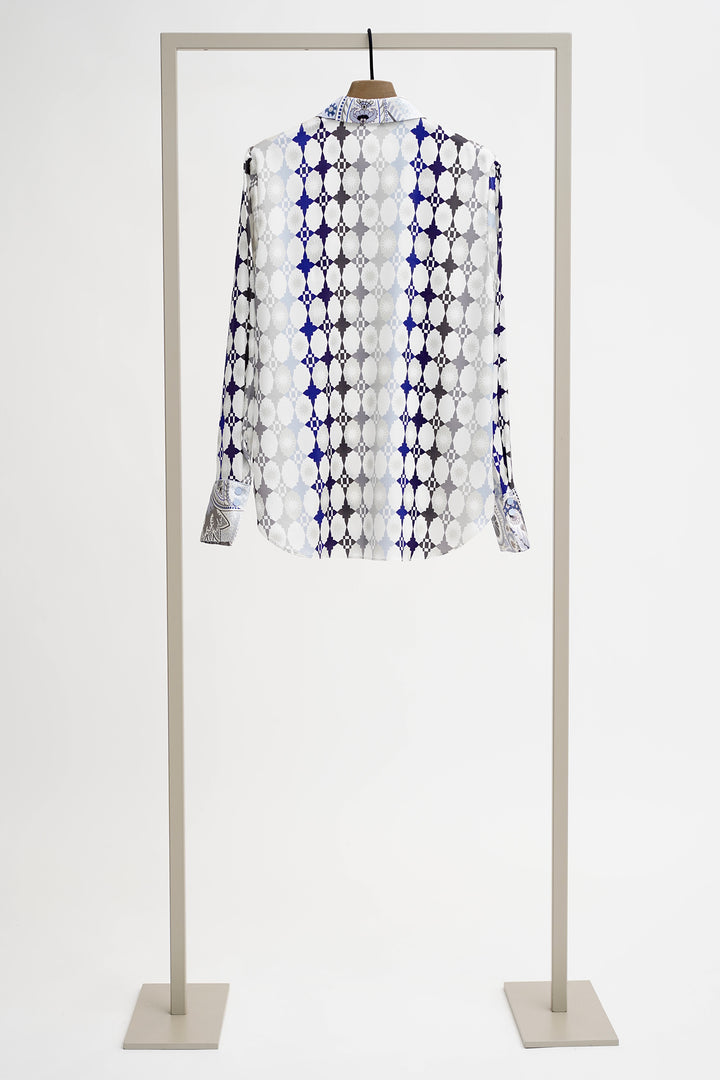 Herzen 25253-6182 Marina Blue Multicolour Print Silk Blouse