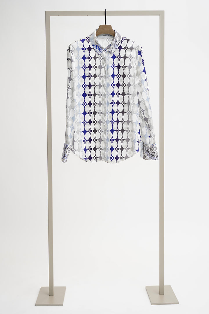 Herzen 25253-6182 Marina Blue Multicolour Print Silk Blouse