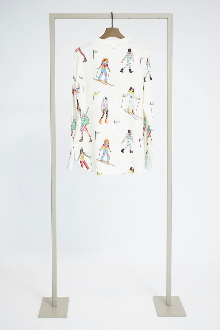 Herzen 25254-6093 Light Creamy Multicolour Ski Print Silk Blouse