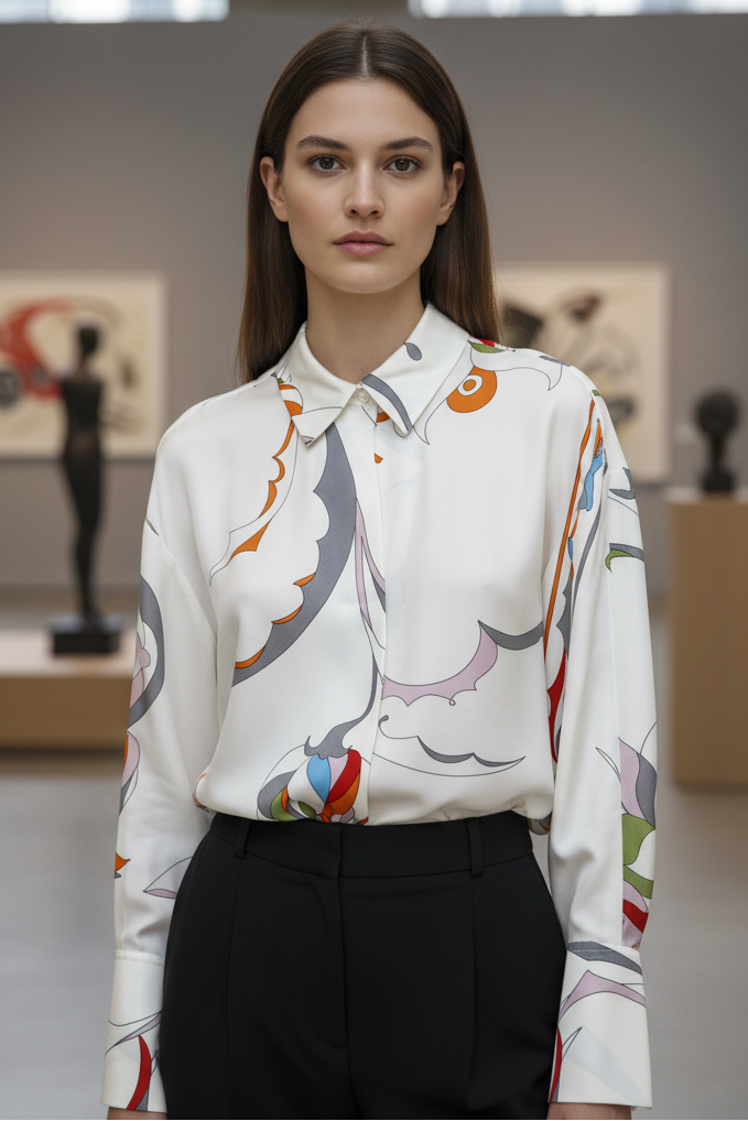 Herzen 25254-6164 Creamy Multicolour Print Silk Blouse