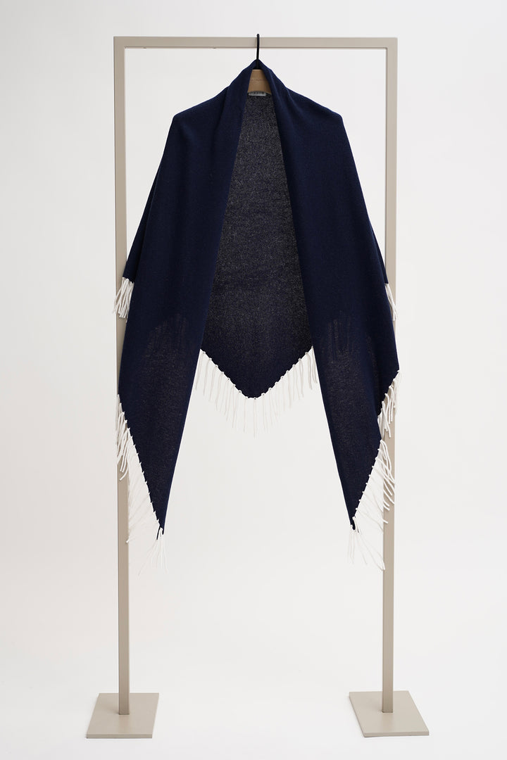 Herzen's Angelegenheit 25253-5000 Marino Navy Ermine Cream Cashmere Mix Shawl
