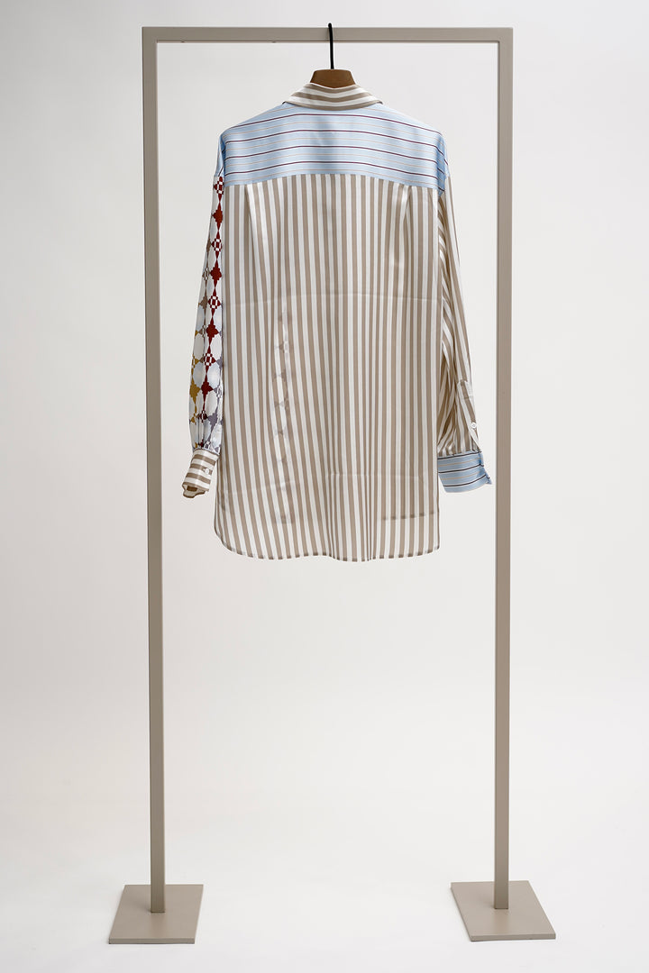 Herzen 25253-6181 Roasted Cashew Striped Silk Blouse