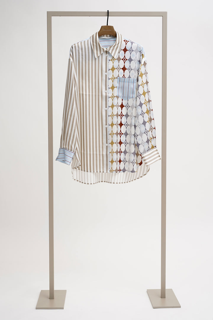 Herzen 25253-6181 Roasted Cashew Striped Silk Blouse