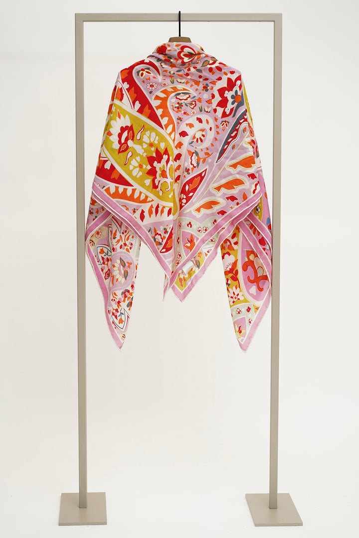 Herzen 25254-5023 Begonia Pink Print Silk Cashmere Shawl