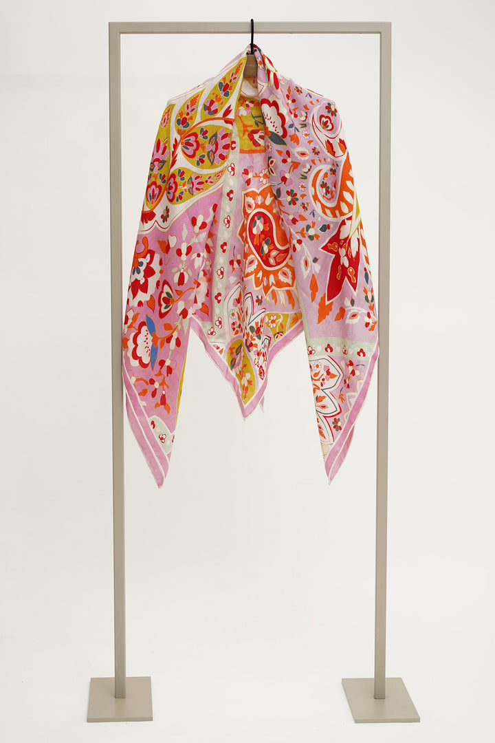 Herzen 25254-5023 Begonia Pink Print Silk Cashmere Shawl