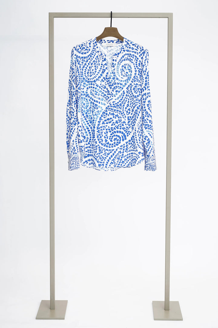 Herzens 25261 6056 Azure Superwhite Print Silk Stretch Blouse 261006