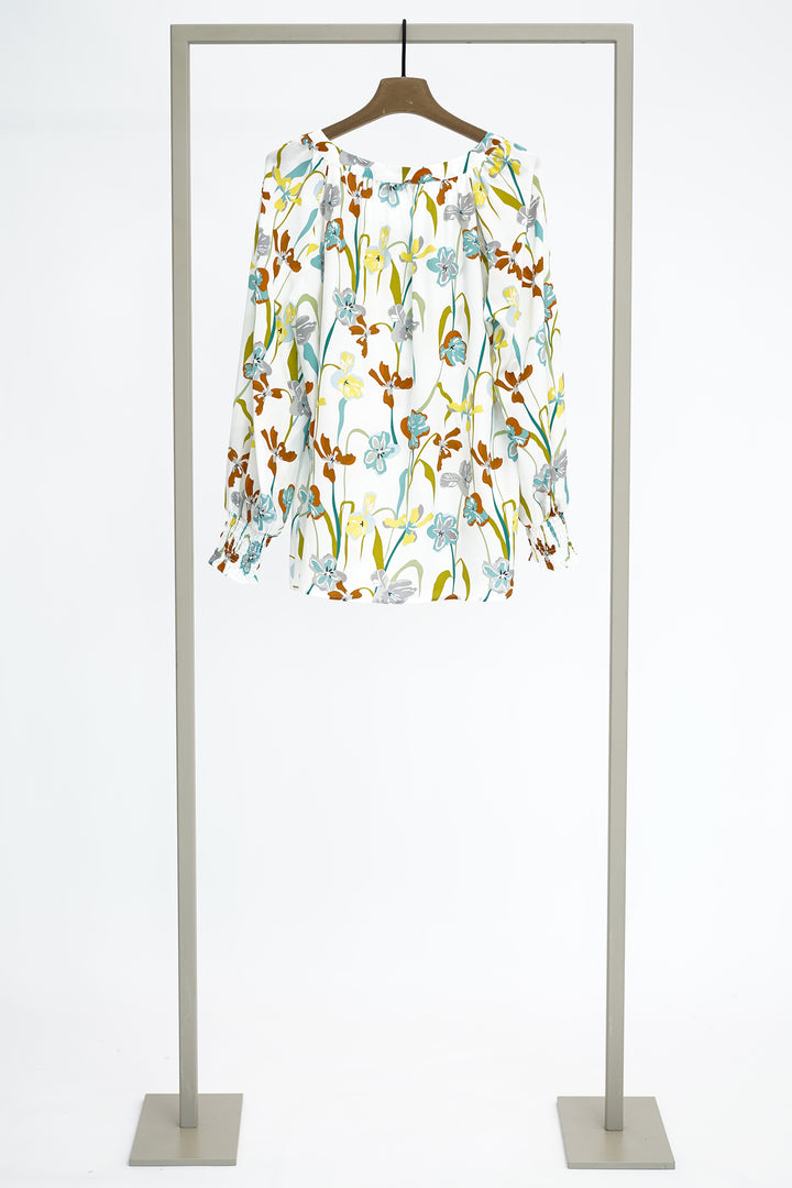 Herzens 25261 6075 Aqua Marine Floral Print Silk Blouse
