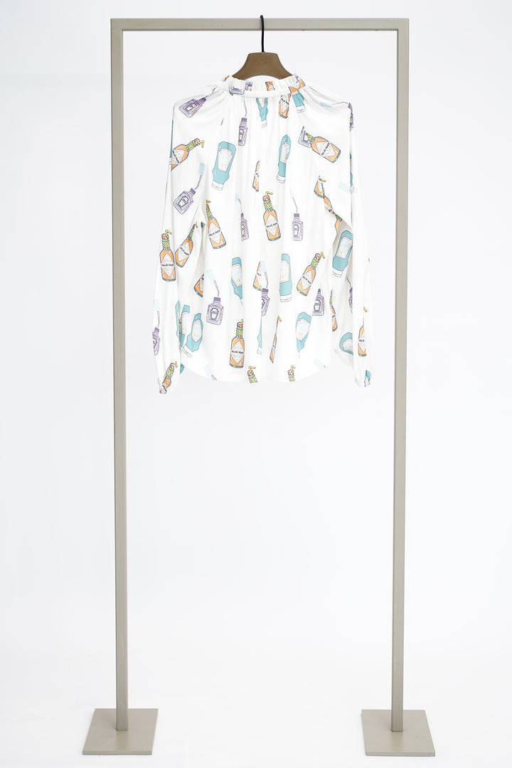 Herzens 25261 6092 Aqua Multicolour Bottle Print Silk Blouse