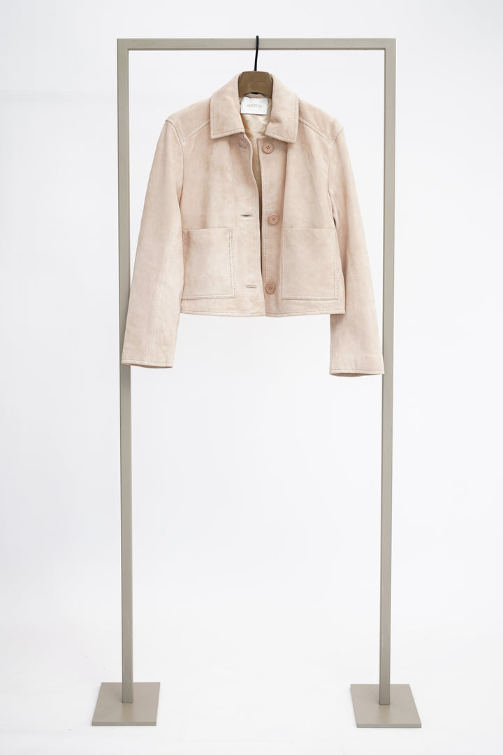 Herzens 25261 6910 Dune Beige Real Velour Leather Jacket 226
