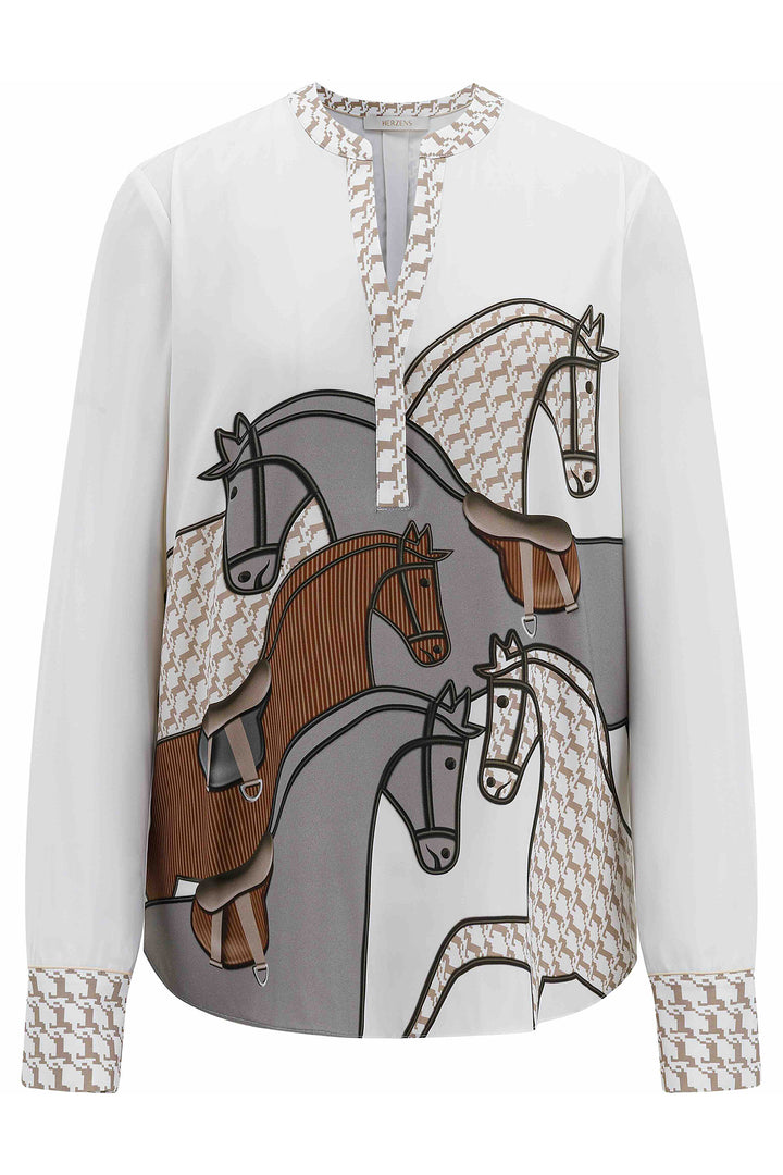 Herzens 25263-6099 Grey Hazelnut Multi Blouse, front