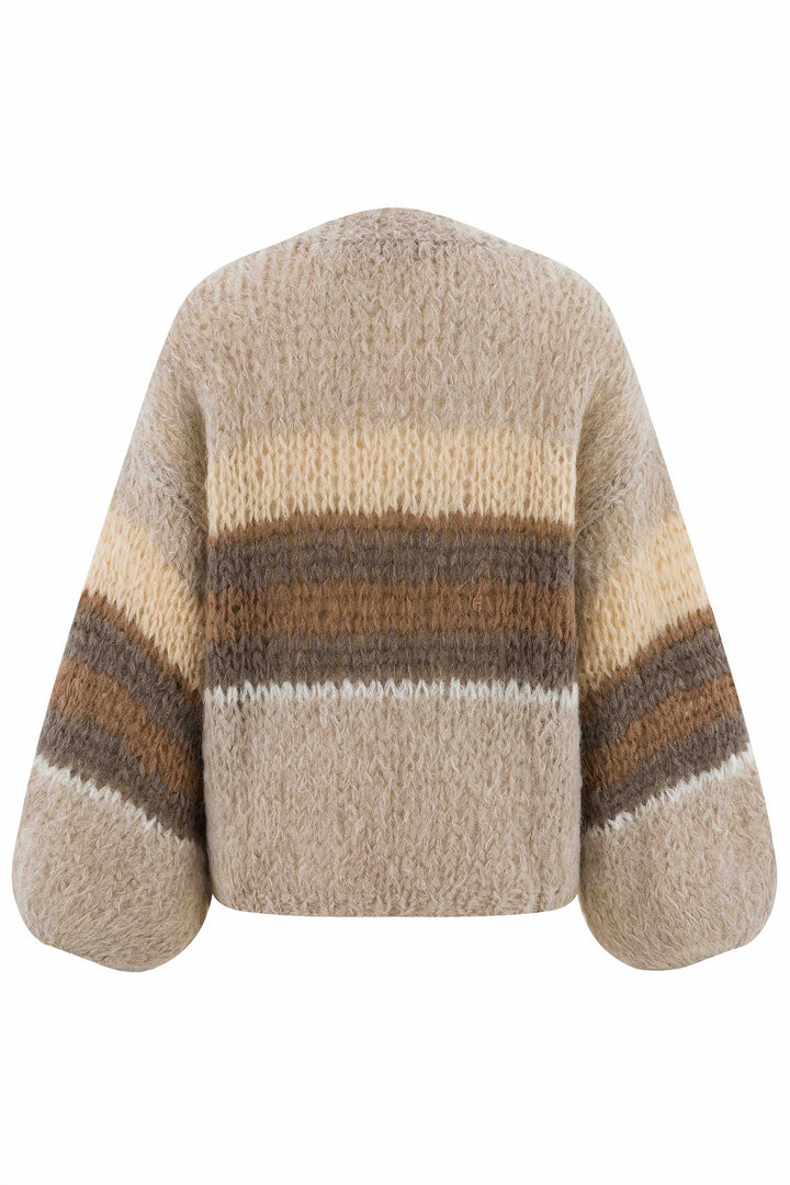 Herzens  25263-1309 Yara Flake Brown Stripe Loose Knit Cardigan 1309