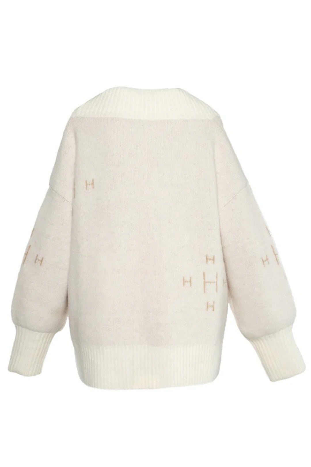 Beige sweater with brand logo on a white background
