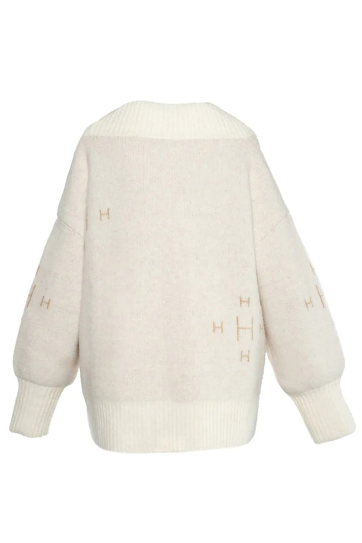 Beige sweater with brand logo on a white background