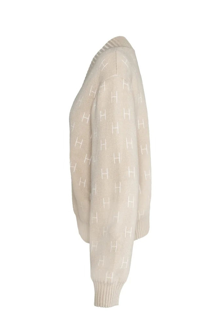 Hest 2510120221 Linda Beige V-Neck Cotton Mix Sweater