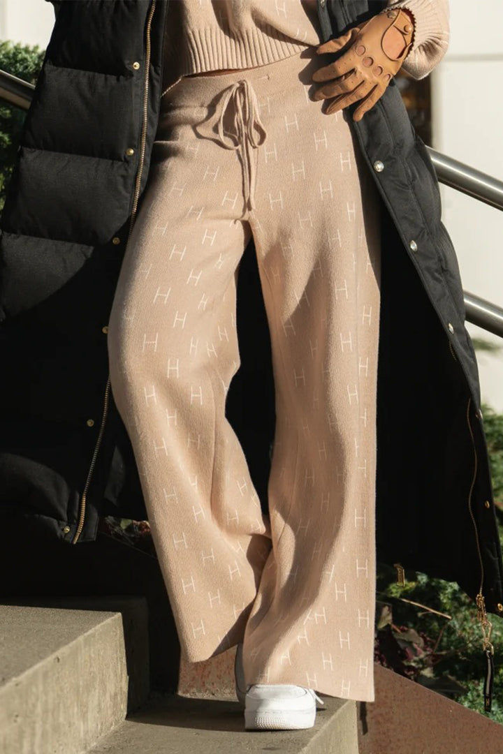 Hest 2510230222 Linda Beige Cotton Mix Drawstring Knitted Trousers