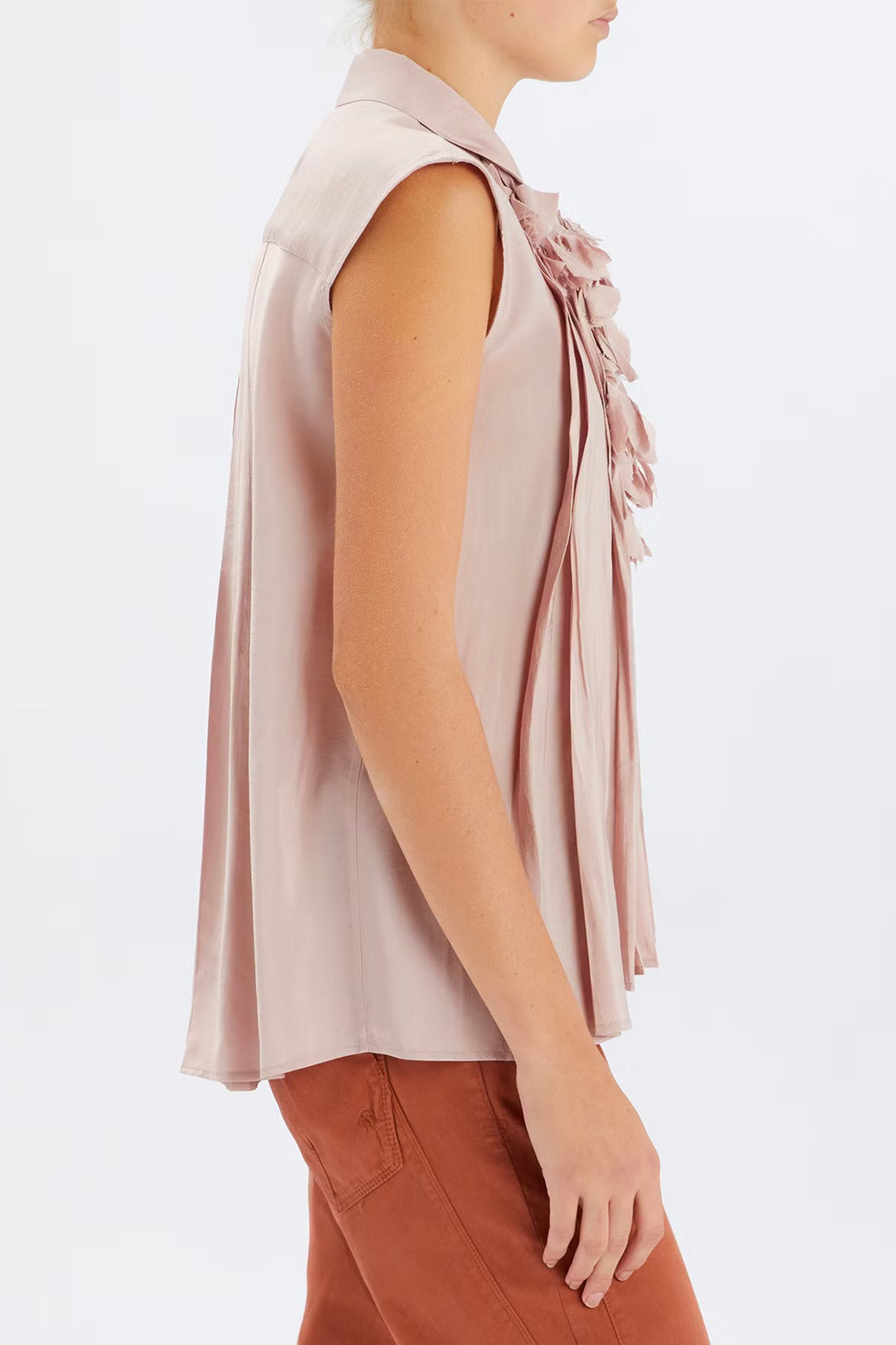 HIGH 753305-90Z56 Doodle Pink Sleeveless Stitch Pleat Top