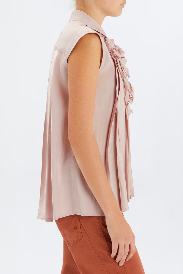 HIGH 753305-90Z56 Doodle Pink Sleeveless Stitch Pleat Top