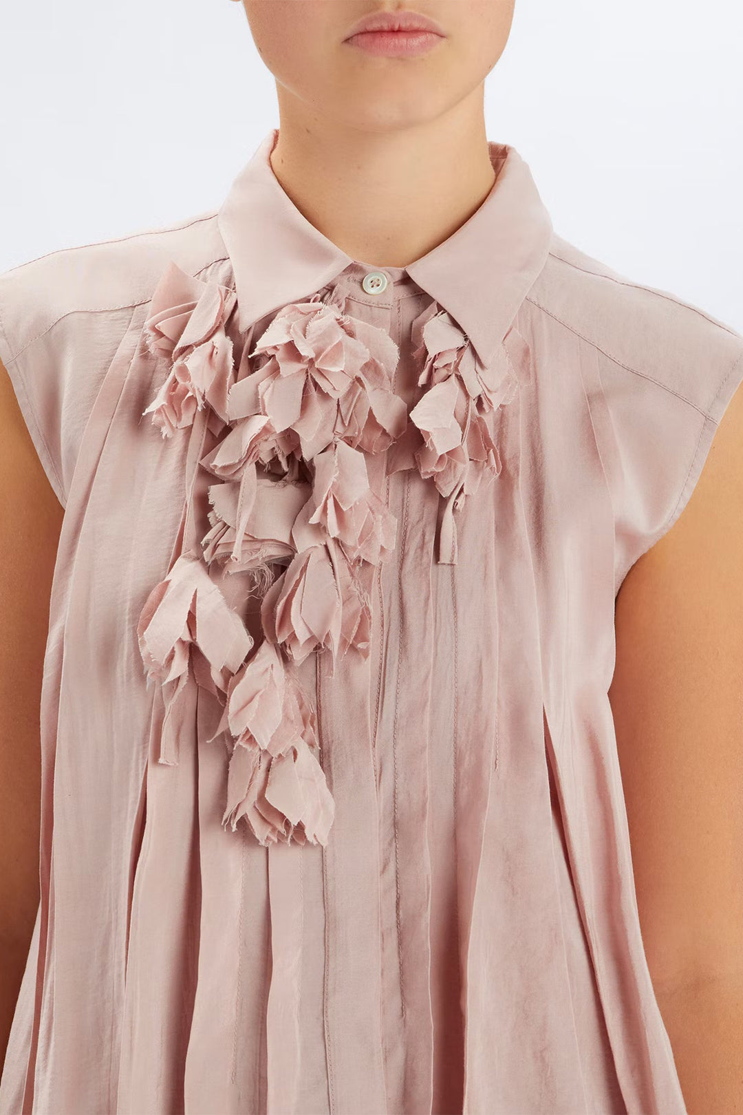 HIGH 753305-90Z56 Doodle Pink Sleeveless Stitch Pleat Top
