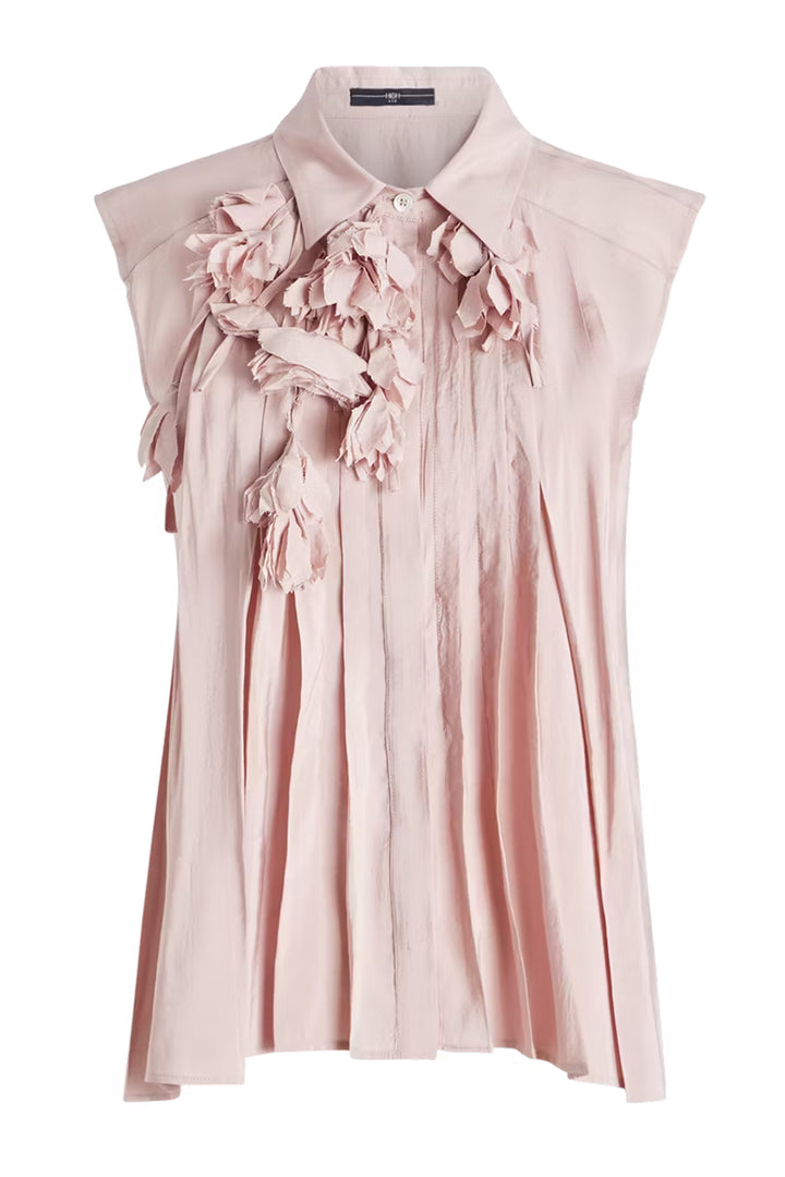 HIGH 753305-90Z56 Doodle Pink Sleeveless Stitch Pleat Top