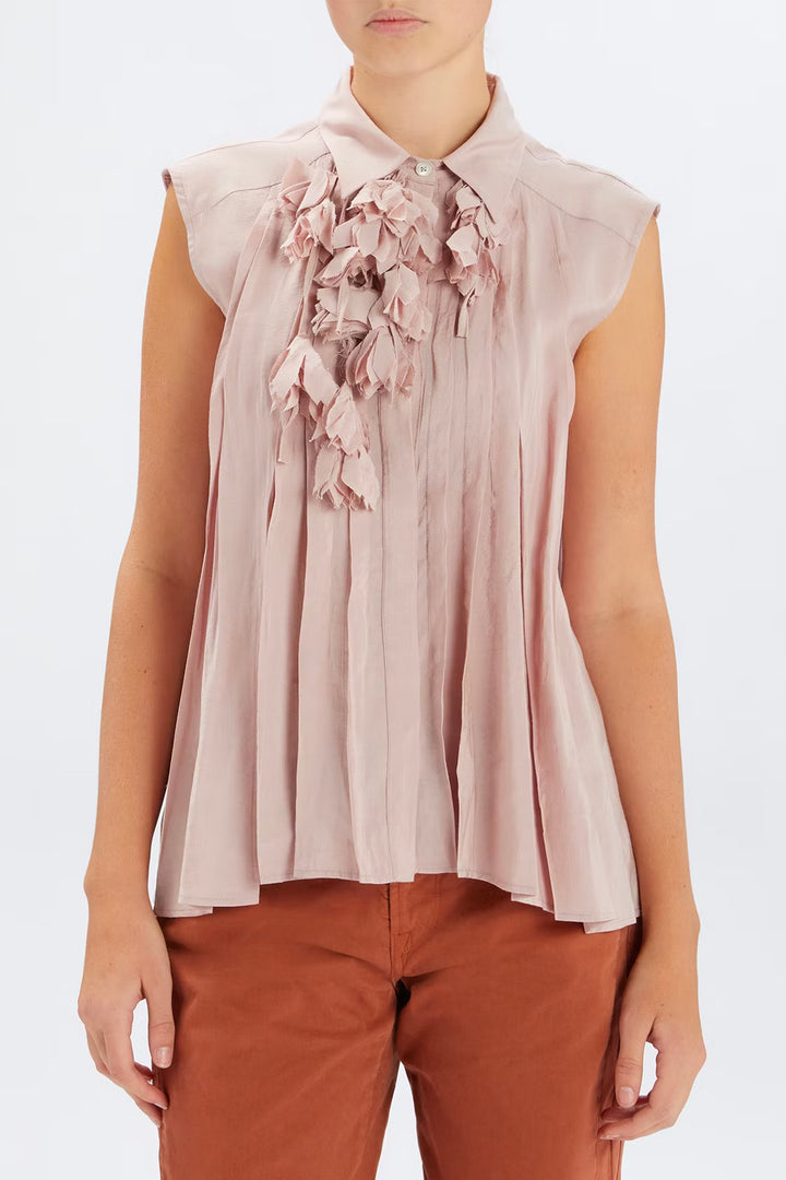 HIGH 753305-90Z56 Doodle Pink Sleeveless Stitch Pleat Top