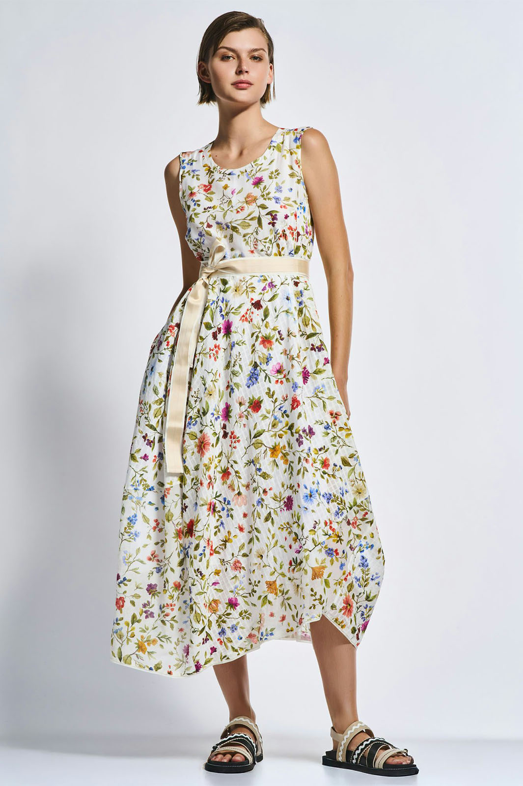High Awakening Floral Print Flare Fit Dress White 721657 00011 - Lonah Boutique Westbourne