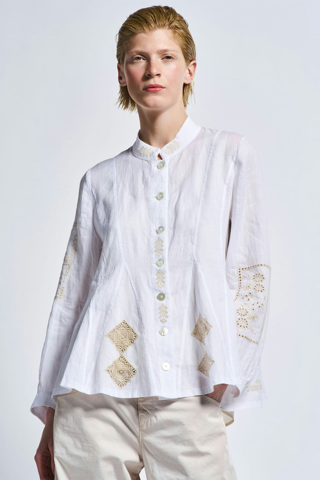 High Sequential High Neck Embroidered Jacket White 730449 00100 - Lonah Boutique Westbourne