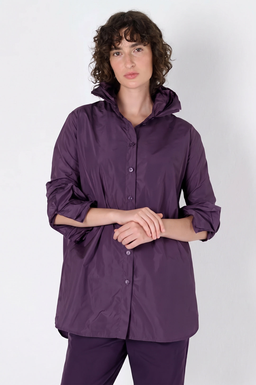 Katharina Hovman Amarena Purple Oversize Deco Blouse 265558, worn front