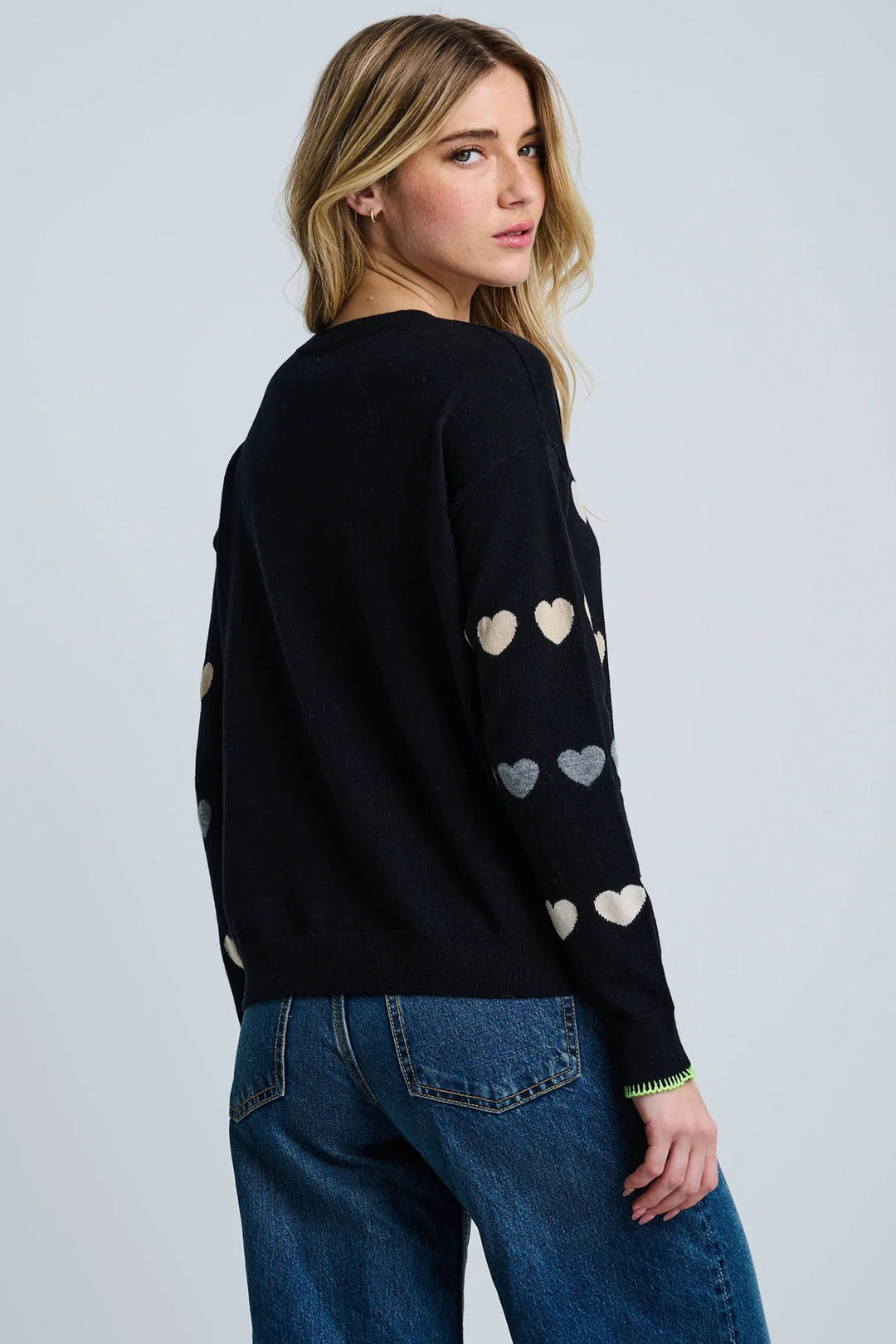 Lisa Todd F255-763 Love Track Black Cotton-Cashmere Heart Jumper